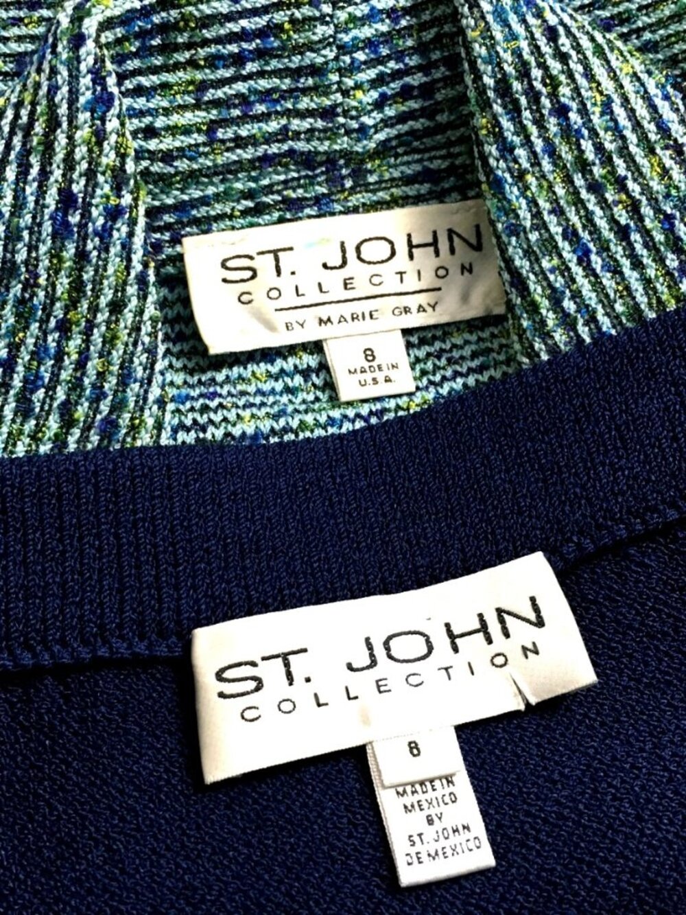 BEAUTIFUL St John collection knit blue multi jacket skirt suit size 8 - Picture 11 of 11